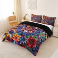 thumbnail image 3 of jejeloiu Psychedelic Floral Duvet Cover King For Men Women,Mandala Print King Bedding,Rainbow Multi,Black Reversible,3 Pieces,1 Duvet Cover and 2 Pillowcases, 3 of 6