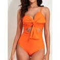 thumbnail image 4 of Yunliwuli Women Monokini Bathing Suit Solid Color Cutout Front Bowknot Spaghetti Strap Sleeveless Swimsuits Summer Swimwear Bikini, 4 of 10