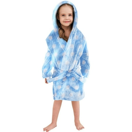 

Toddler Baby Boys Girls Hooded Thick Warm Flannel Bathrobe Night-robe Pajamas