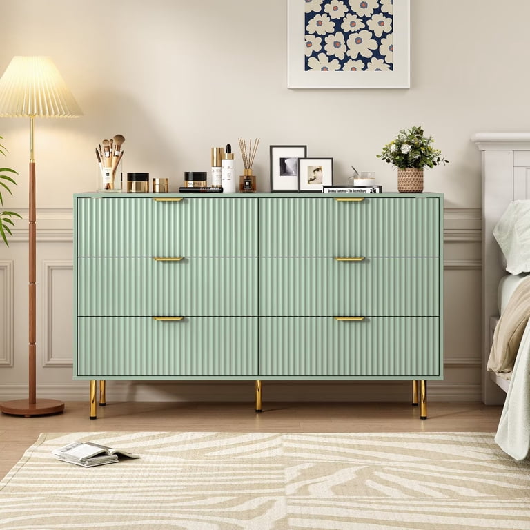 Sage Green Large Dresser for Bedroom Long Fluted 56" Wide TV Chest of  Drawers Dressers Living Room