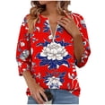 thumbnail image 2 of Mifsaly Women Striped Blouse Half Zip V Neck Summer Tops 3/4 Sleeve Casual Tunic Cotton Shirt Lightweight Breathable Daily Work Office Top 2026 S, 2 of 5