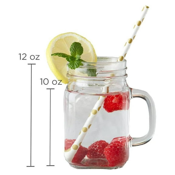 Large Glass Jars with Lids and Handles, Mason Jars Mugs, Drinking Glass and DIY Favor Decor, Wide Mouth, 12 oz. (12)
