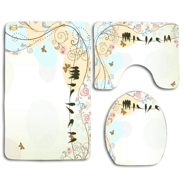 ABPHQTO Aves Vintage Floral Juego de alfombras de baño de 3 piezas Alfombra de baño Alfombra de contorno y tapa de inodoro ABPHQTO Cont-CHAPPLE-37988