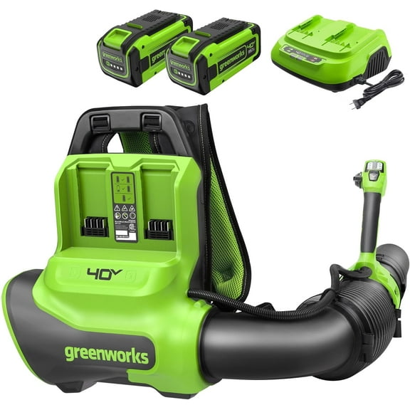 Greenworks 40V (175 MPH / 710 CFM / 75  Compatible Tools) Dual Port Cordless Brushless Backpack Leaf Blower, (2)8.0Ah Battery and Charger Included