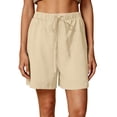 thumbnail image 6 of Cotton Linen Shorts for Women Plus Size Drawstring Elastic Waist Summer Beach Vacation Bermuda Shorts with Pockets, L, 6 of 7