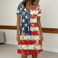 thumbnail image 4 of Women's 4th of July 250th Anniversary Floral Print Dress Short Sleeve Button Neck Casual Crew Neckline Independence Day Patriotic USA Flag Summer Everyday Wear Relaxed Fit Dress Blue L, 4 of 5