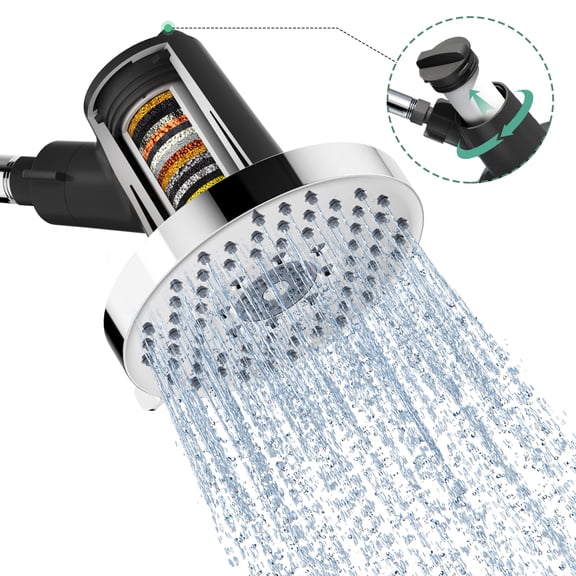 Filtered Shower Head for Hard Water, High Pressure Rain Shower Head with 20-Stage Filter, 6 Spray Settings, Chrome, 5.5 Inch