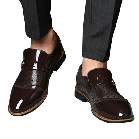 

PhoneSoap Classical Style Shoes For Men Slip On PU Leather Low Rubber Sole Block Heel Work Brown