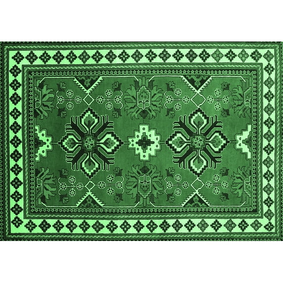 Ahgly Company Indoor Rectangle Geometric Emerald Green Traditional Area Rugs, 6' x 9'