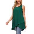 thumbnail image 5 of INSPIRE CHIC Women's High Low Top Casual Sleeveless Chiffon Blouse Crewneck Asymmetrical Loose Shirt Summer Tops M Dark Green, 5 of 7
