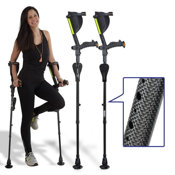 Ergobaum 7G Black Mamba de Ergoactives. 1 par (2 unidades) de muletas ergonómicas para antebrazo - Adultos de 1,50 a 1,98 m, ajustables (fibra de carbono auténtica)