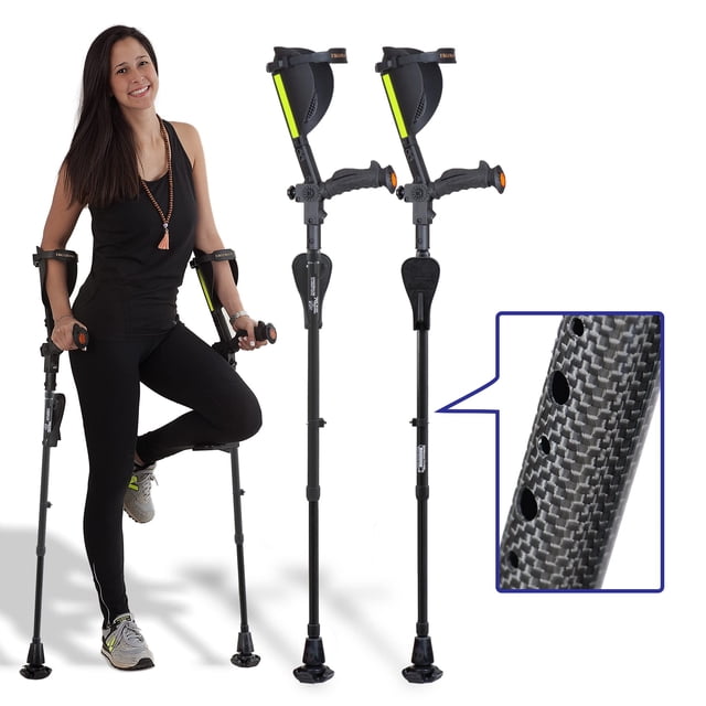 Ergobaum 7G Black Mamba de Ergoactives. 1 par (2 unidades) de muletas ergonómicas para antebrazo - Adultos de 1,50 a 1,98 m, ajustables (fibra de carbono auténtica)