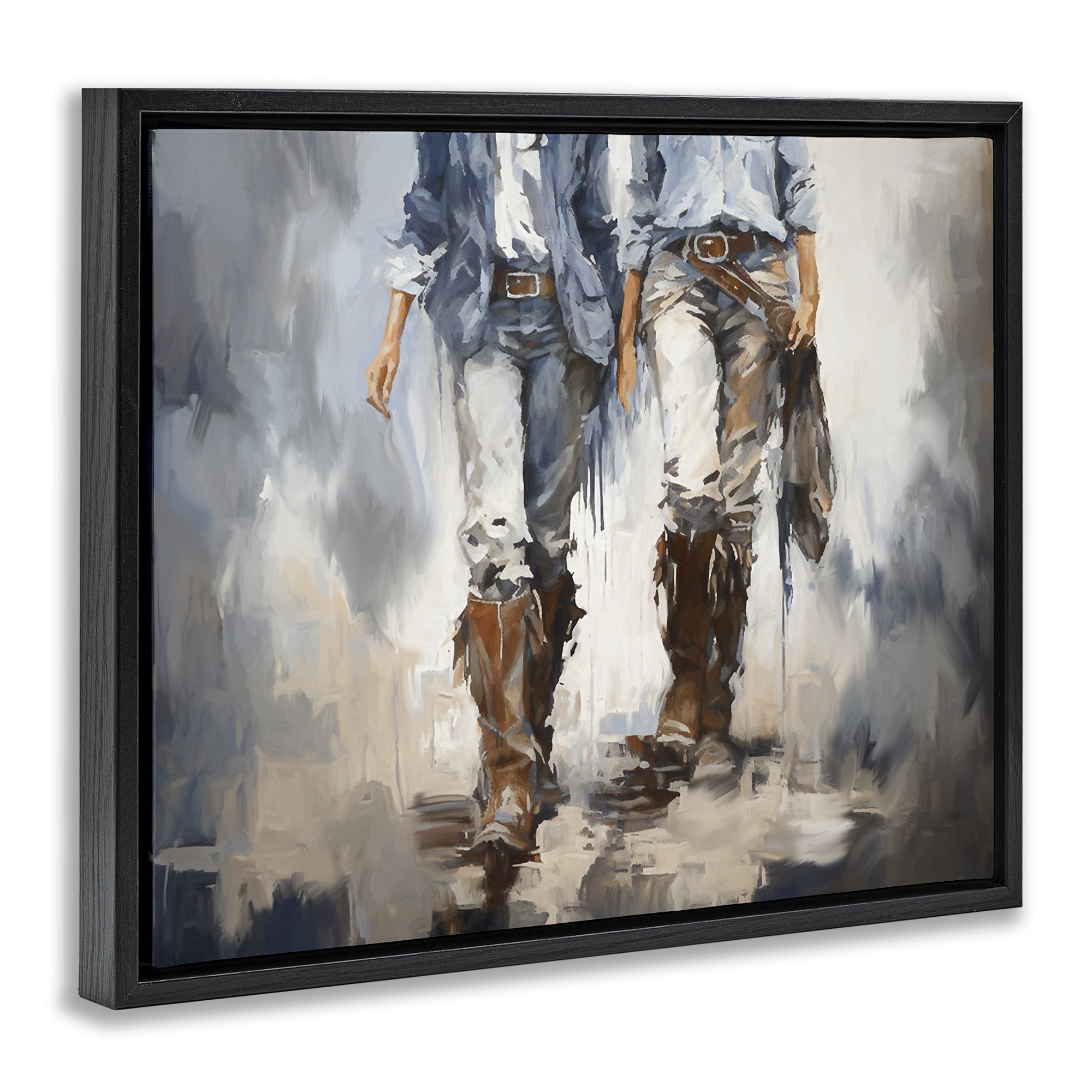 Stupell Industries Romantic Cowboy Boots Novelty Painting Black Floater Framed Canvas Art Print Wall Art, 21 x 17