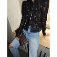 thumbnail image 5 of Women'S Temperament Commuter Lace Crochet Stand Collar Slim Design Shirt Long Sleeve Button Shirt Tops Black L, 5 of 9