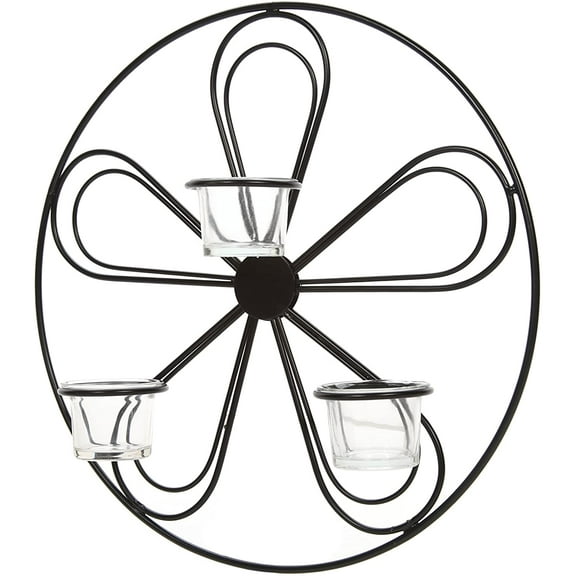 Hosley 13.5 inch High Black Metal Floral Pattern Tea Light Candle Wall Sconce