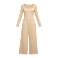thumbnail image 5 of Ygbgbb Womens V Neck Cami Stripe Print High Waist Wide Leg Jumpsuit with Side Pockets for Beach Beige XL, 5 of 6