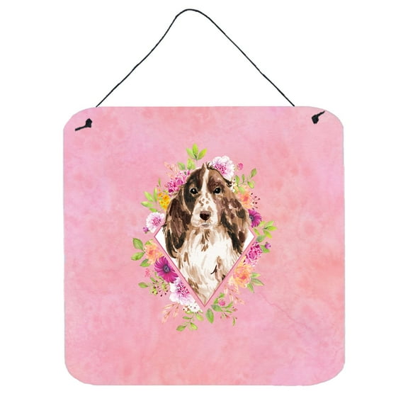 Brown Parti Cocker Spaniel Pink Flowers Wall or Door Hanging Prints