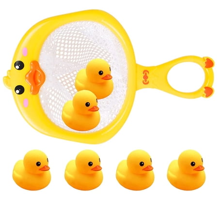AIYUENCICI Bath Toy Baby Bathtub Duck Toy Set, 1 Pcs Ducky Animals Fishing Net with 6 Pcs Water Floating Sea Animals Duck Toys, Bathroom Floating Pool Fishing Play Set for Toddler Kids (Duck) C24