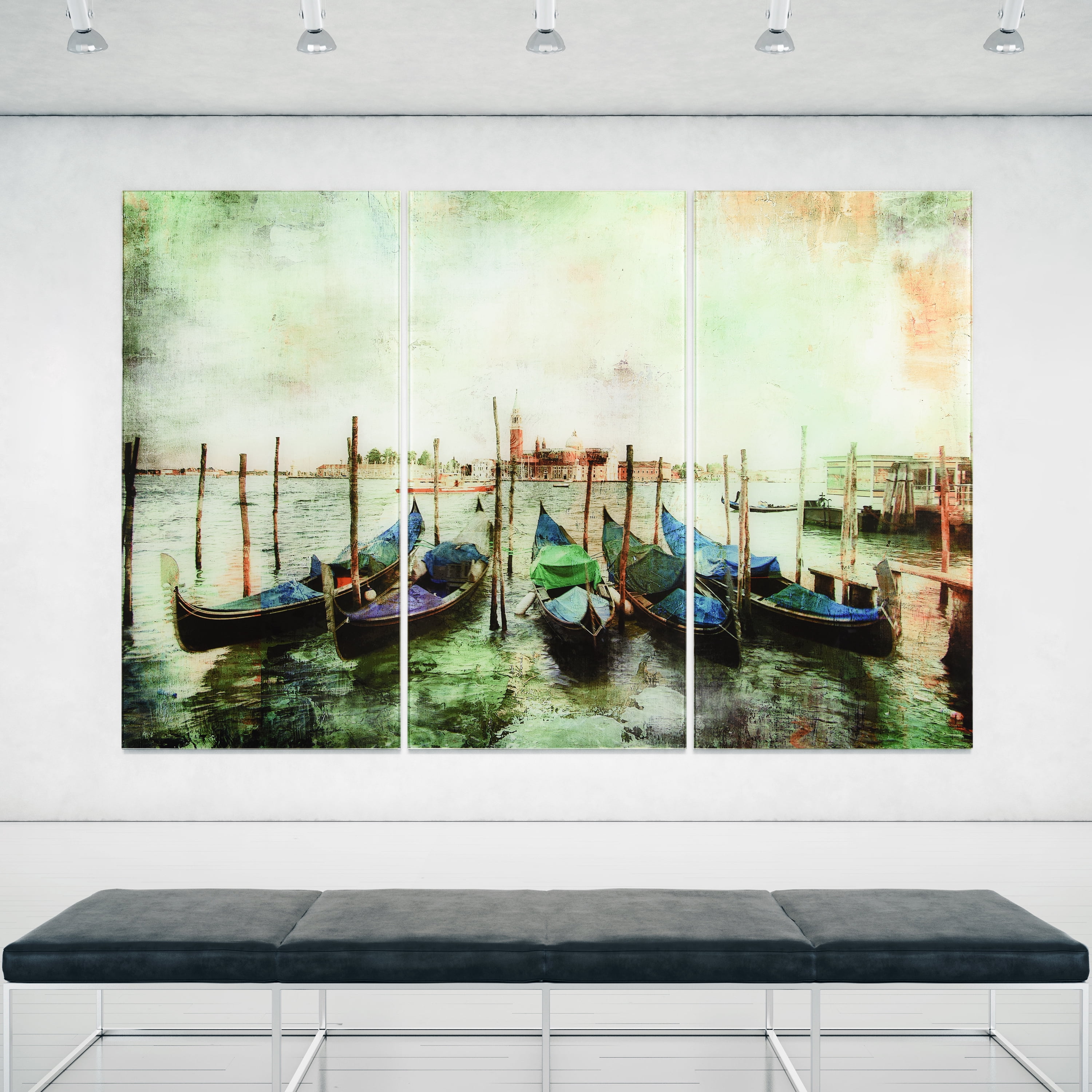 Venice Gondolas ABC 36 in x 72 in Mixed Media Art, by Empire Art 3 Count