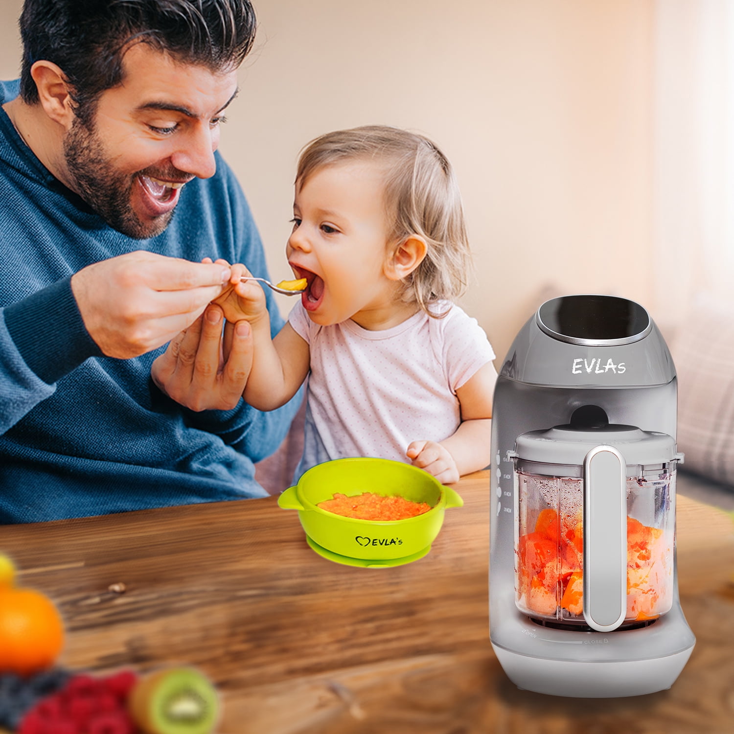 EVLA'S Baby Food Maker, Steamer, Blender, Baby Food Processor, Touch Screen, with 6 Reusable Food Pouches for Storage or Travel, Grey