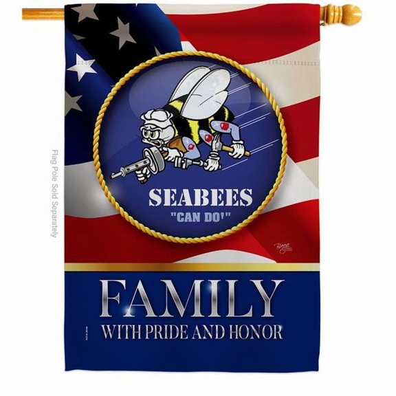 Breeze Decor  28 x 40 in. US Seabees Family Honor House Flag with Armed Forces Navy Double-Sided Decorative Vertical Decoration Banner Garden Yard Gift