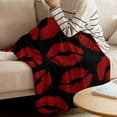 thumbnail image 4 of Fleece Blanket Lipprint Kisses Red and Black Blankets, Soft Cozy Warm Flannel Throw Blanket, Valentine's Day Lips Texture Blanket for Bed Couch Sofa,50x60In, 4 of 9