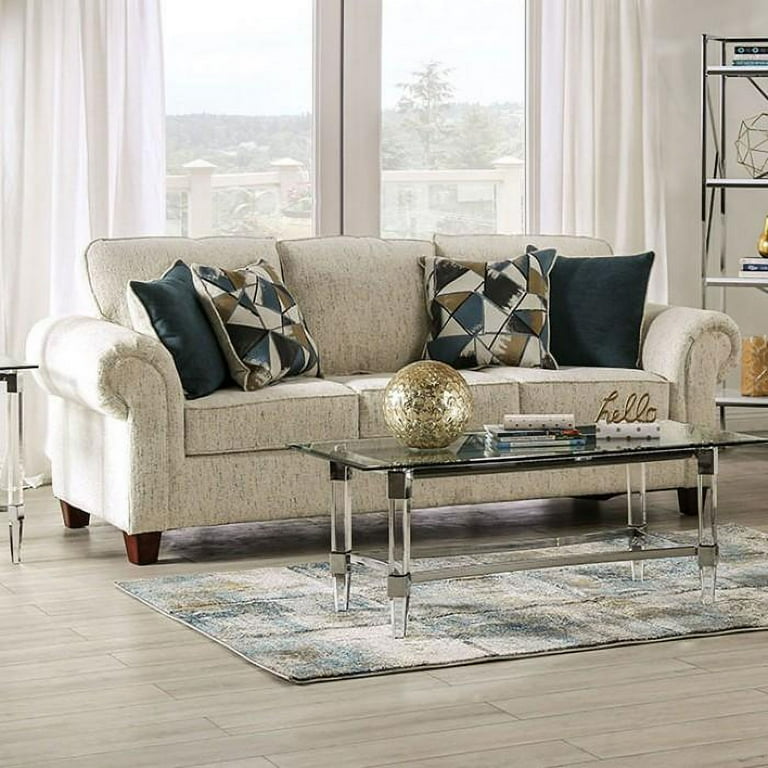 Beige chenille outlet sofa