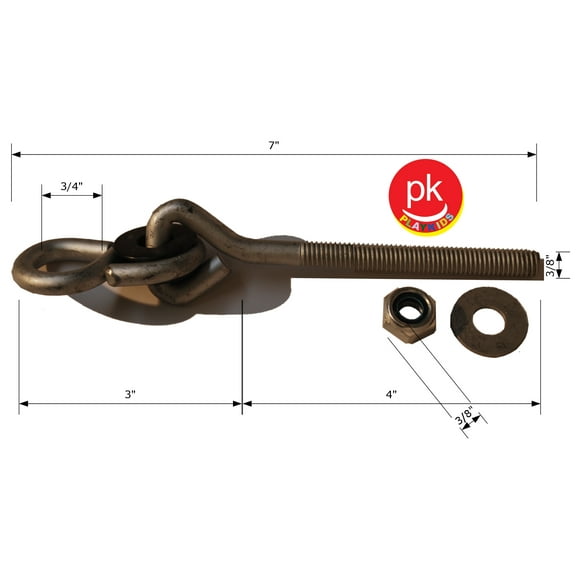 Playkids Swing Set Hanger Galvanized 3/8" (1 Pair) (4" Long) Hardware for Swing Set Playground
