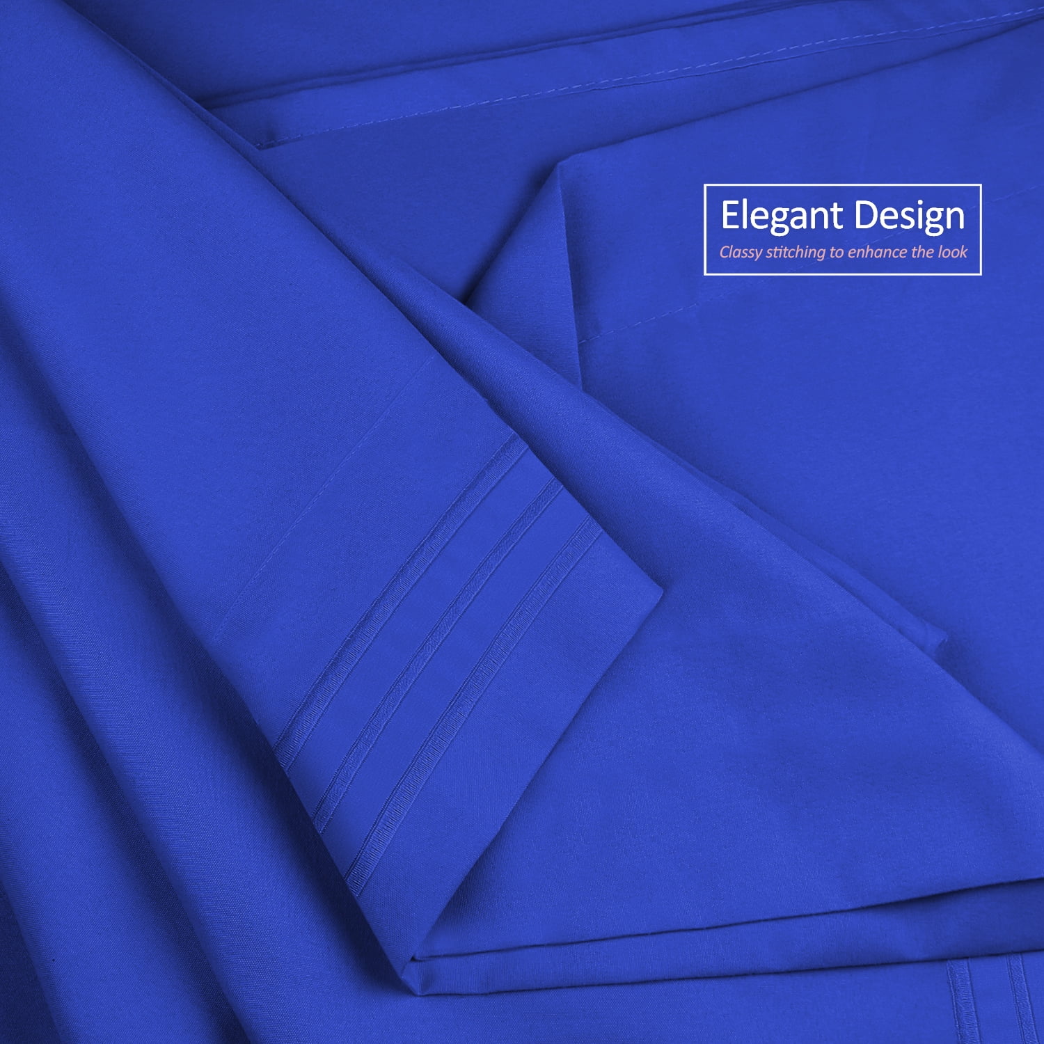 Clara Clark Premier 1800 Microfiber Collection 3-Line Bed Sheet Set, Twin XL Size, Royal Blue