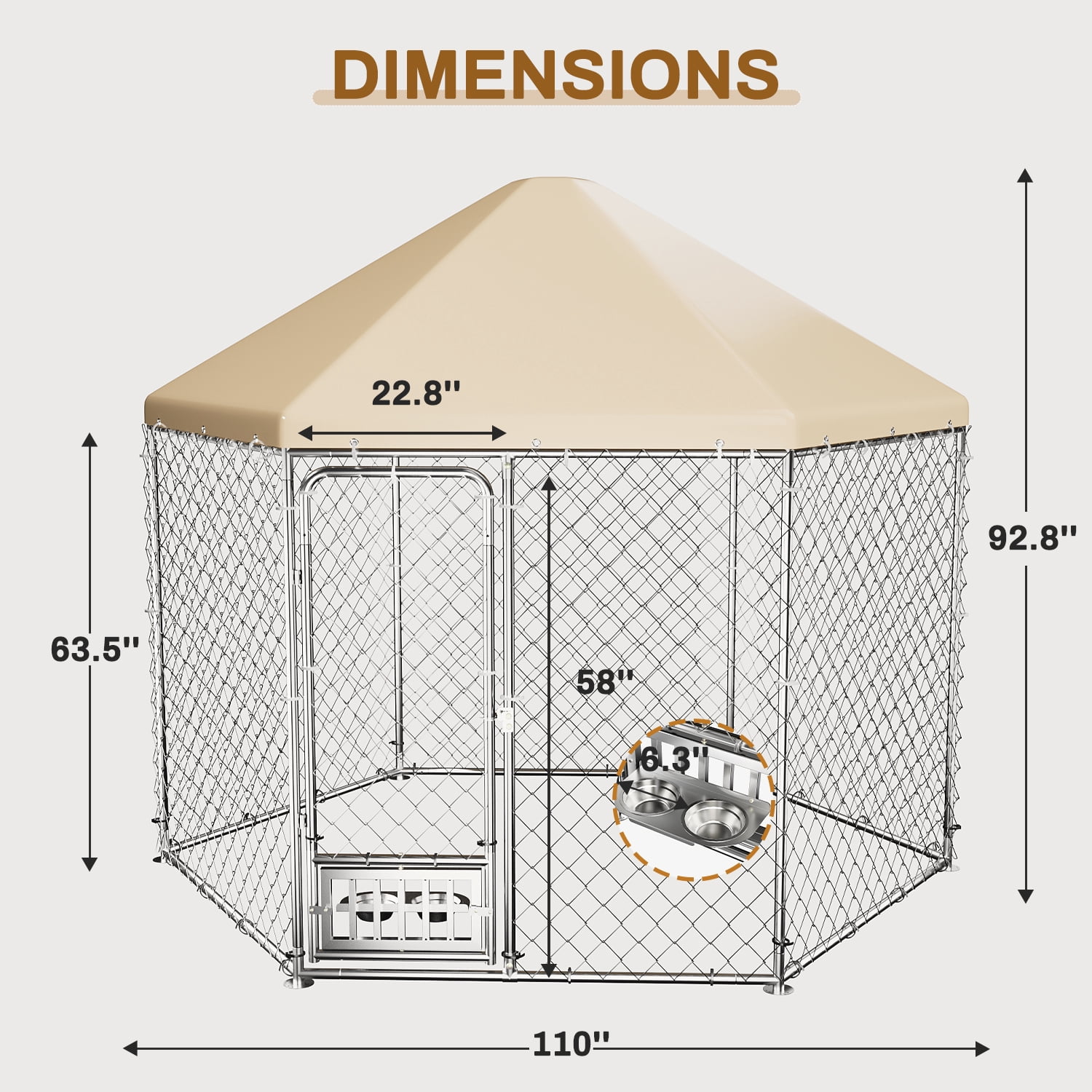 TPHORK Outdoor Dog Kennel with Roof, Large Dog Kennel with Dog Bowls, Outside Dog House Pen Enclosure with Secure Lock (9.2 x 8 x 7.7 FT)