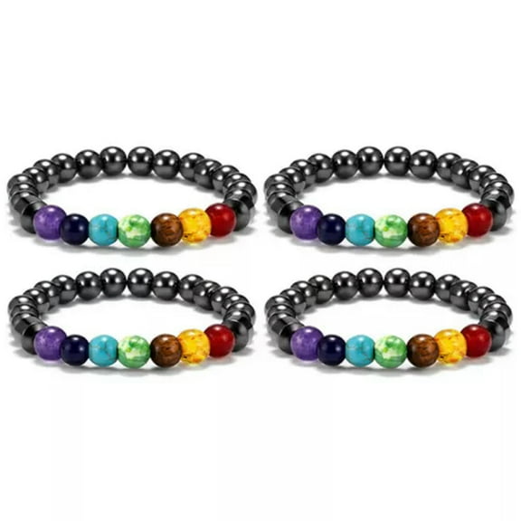 GKNET 5pcs Natural Stone Hematite 7 Chakra Bracelet Healing Balance Bead Pain Relief-4PCS