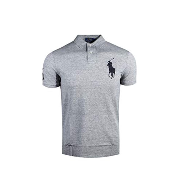 Polo Ralph Lauren Mens Custom Fit Big Pony Logo Polo Shirt (Small, Dark Grey Heather)