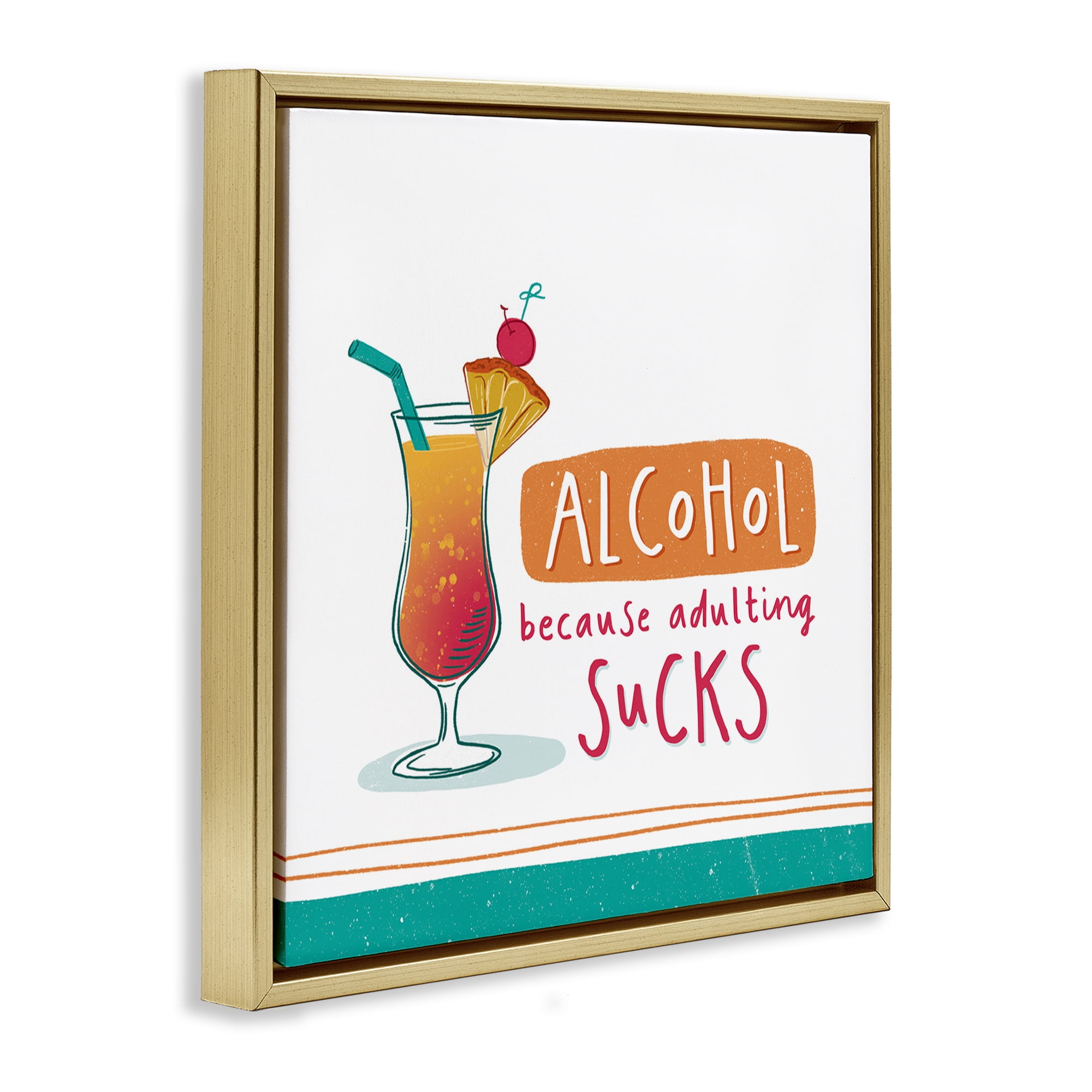 Stupell Industries Funny Adulting Phrase Food & Beverage Painting Gold Floater Framed Canvas Art Print Wall Art, 25 x 25