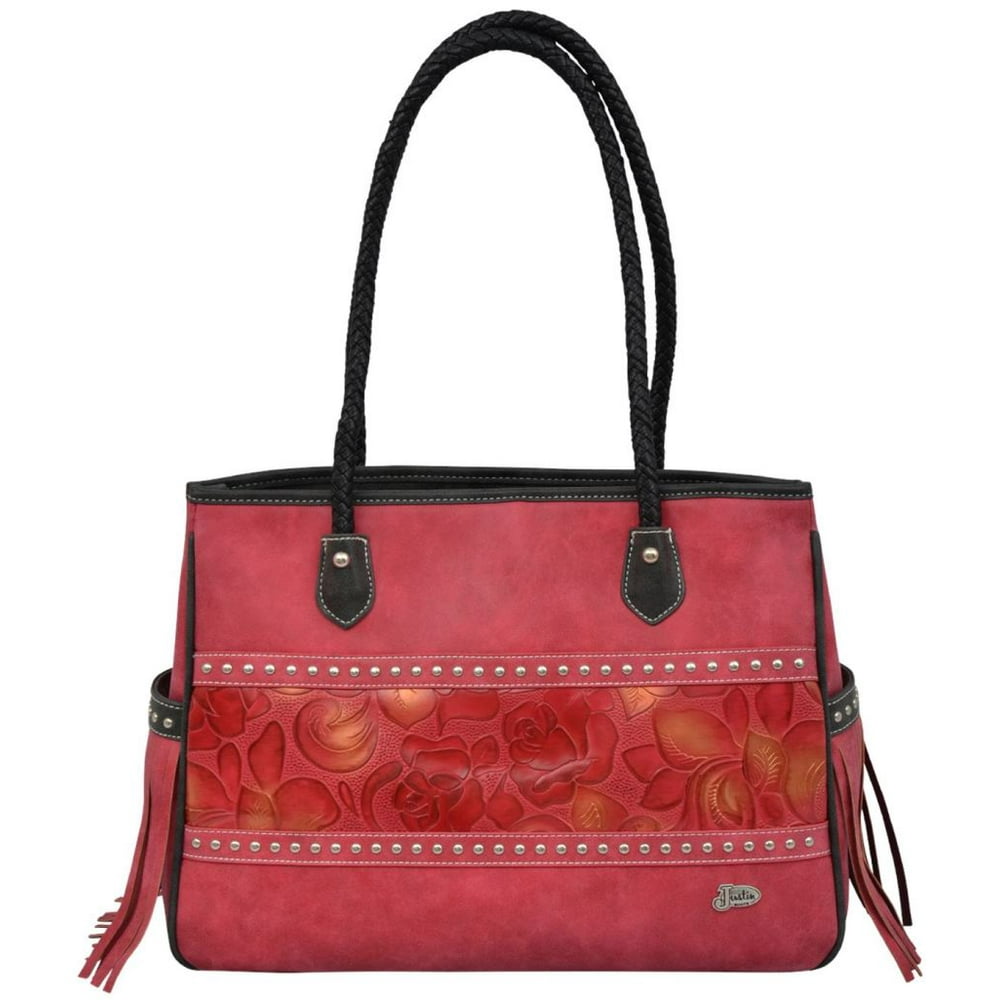 JUSTIN Justin Western Handbag Womens Tote Braided Floral Red Black