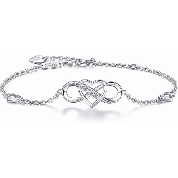 Women Bracelets 925 Sterling Silver Infinity Heart White Gold Plated Diamond Adjustable Bracelet Best Mother's Day Gifts For Women Girls