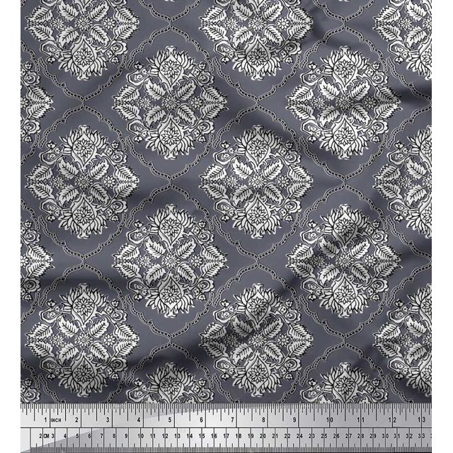 Soimoi Poly Georgette Fabric Damask,Leaves & Floral Block Decor Fabric Printed Yard 42 Inch Wide