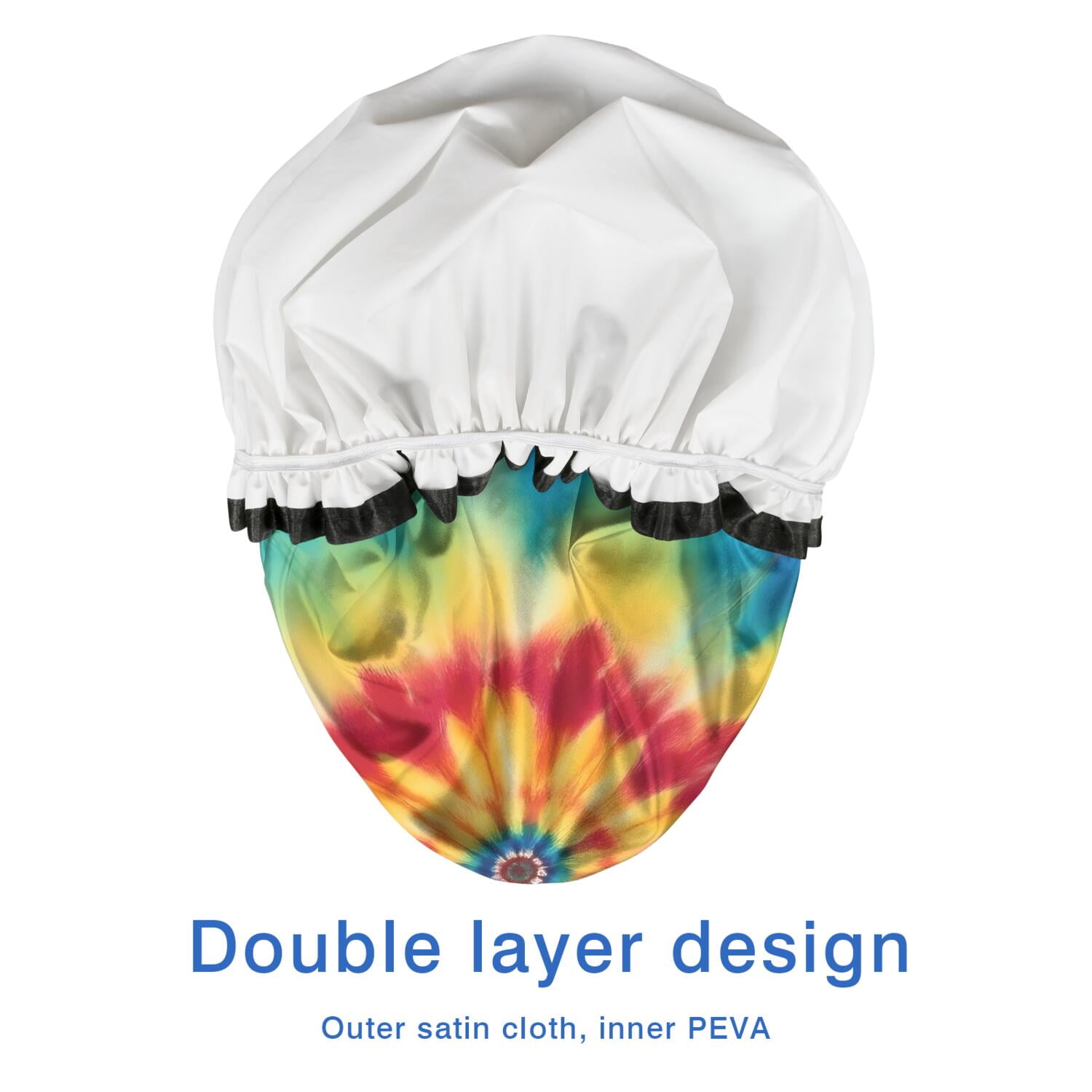 Shower Caps,Rainbow Tie Dye Mandala Pattern Waterproof Shower Cap for Women 4 Pieces,Double Reusable Hair Cover for Shower PEVA Elastic Stretch Hem