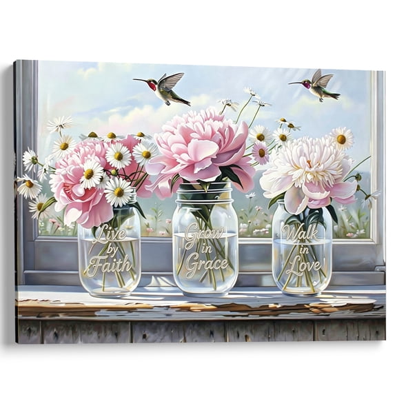 Tuohai Mason Jar Floral Canvas Wall Art Living Room Kitchen Decor 12x8 inch
