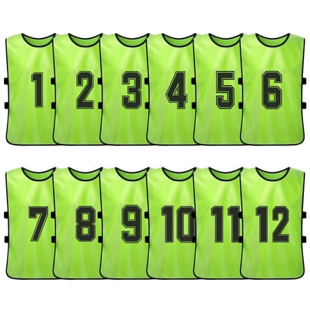 Dcenta 12 PCS Adults Soccer Pinnies Quick Drying Football Team Jerseys Youth Sports Scrimmage Soccer Team Training Numbered Bibs Practice Sports Vest