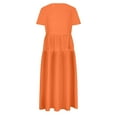 thumbnail image 5 of WIZUTIZ Womens Dresses Summer Leisure Plus Size with Liner Pleated Flowy Solid Beach Dress Short Sleeve Round Neck Shift Dress for Ladies Midi Dress Stretchy Dress Orange, 5 of 5