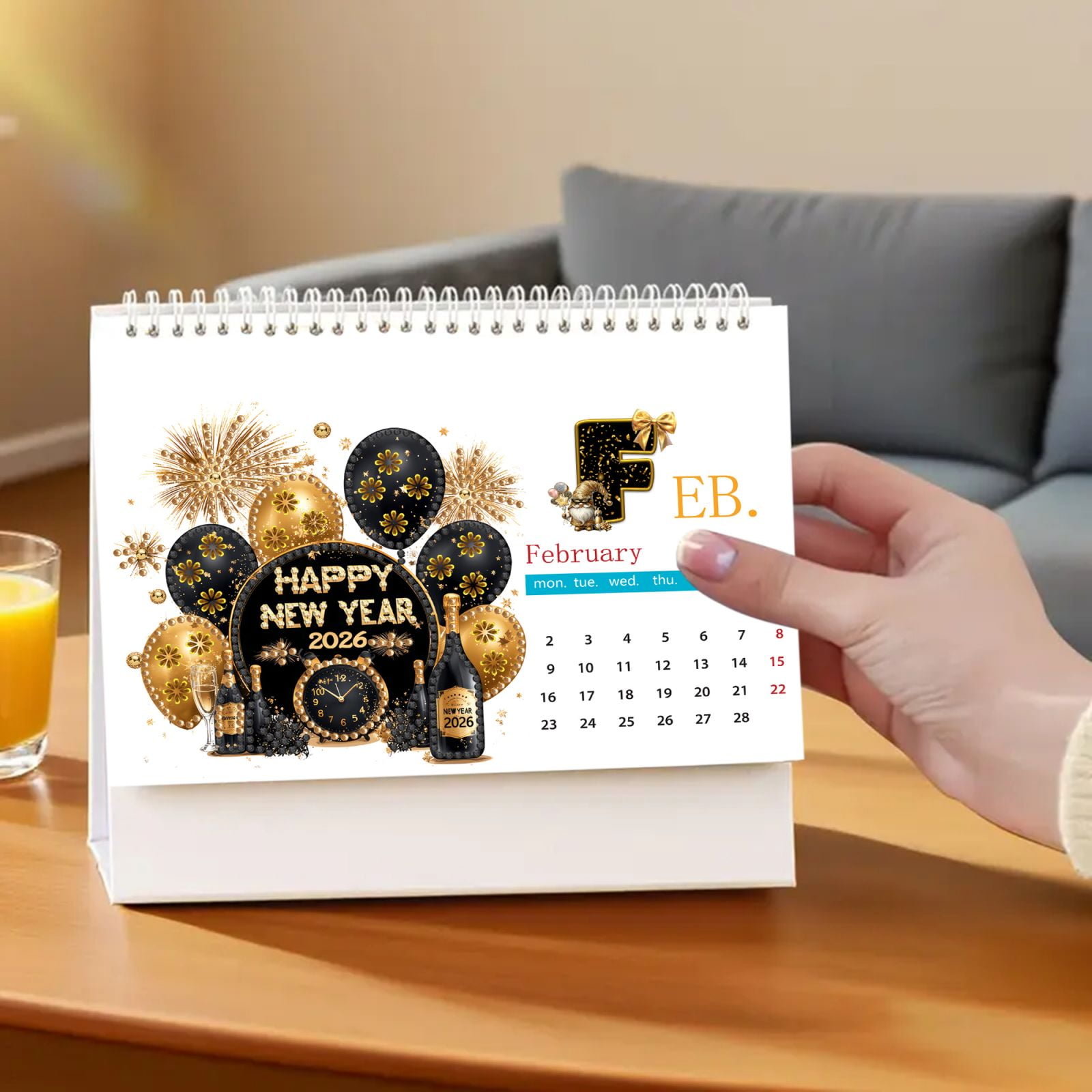 FLOPESN 2026 DIY Diamond Art Painting Desk Calendar,Thick Paper Monthly Flip Tabletop Calendar with To Do List for Home Office Planning-Happy New Year