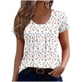 thumbnail image 2 of Maqroz Womens Pleated T Shirts Round Neck Short Sleeve Button Down Floral Printed Summer Tops Casual Loose Fit Blouses 2026 White L, 2 of 5