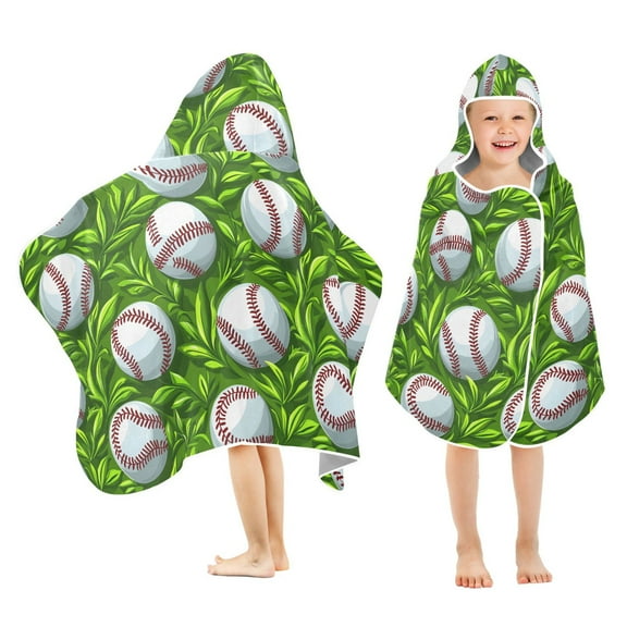 joogoo Baseball on Grass Kids Hooded Beach Towel Baby Bath Towel 23.5"x50"