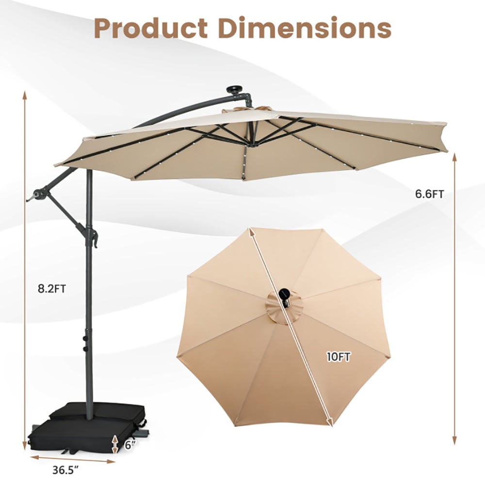 Aimee Lii 10 Feet Cantilever Umbrella with 32 LED Lights and Solar Panel Batteries, Table Umbrella Outdoor for Patio, Pool, Beach, Beige Aimee Lii 10 Feet Cantilever Umbrella with 32 LED Lights and Solar Panel Batteries, Table Umbrella Outdoor for Patio, Pool, Beach, Beige