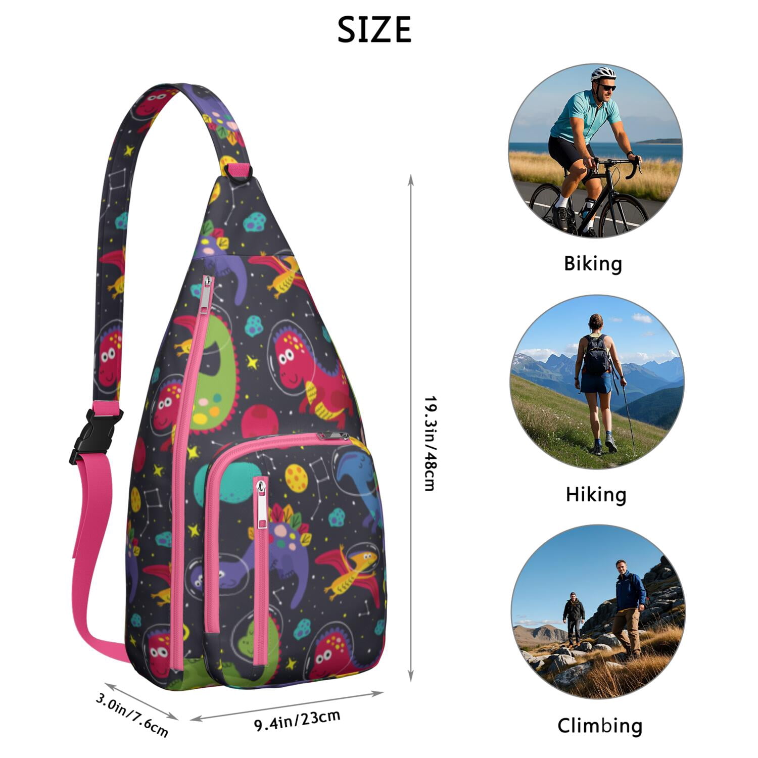 Retro Dinosaur Print Sling Backpack – Lightweight Crossbody Bag for Hiking, Travel & Daily Adventures