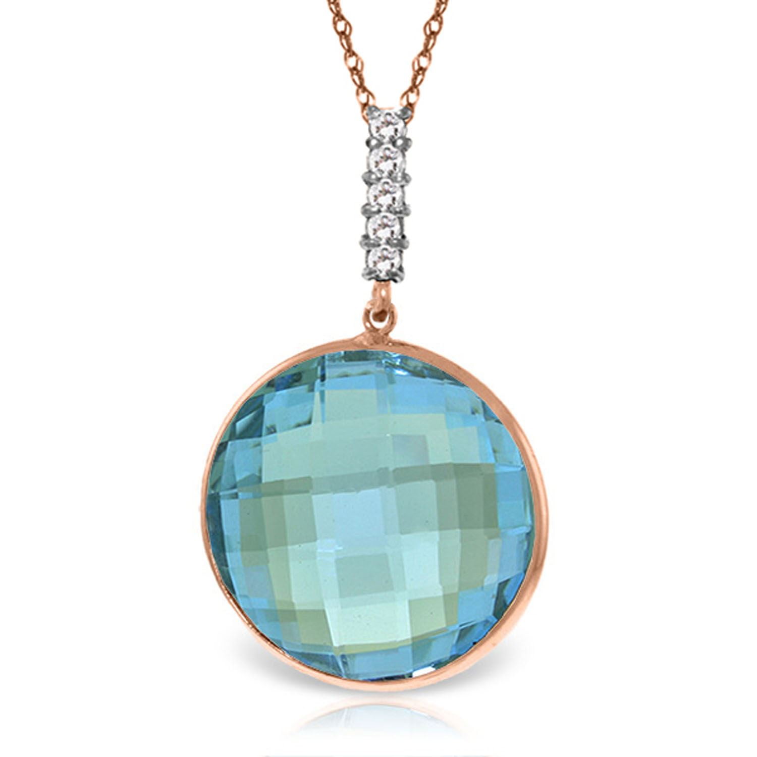 ALARRI 14K Solid Rose Gold Necklace w/ Checkerboard Cut Blue Topaz with 20 Inch Chain Length