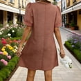 thumbnail image 6 of Gamivast Little Dress for Women Short Puff Sleeve V-Neck Jacquard Textured Tunic Dress Loose Fit Solid Short Dress Casual Daily Work Office Date, 6 of 8