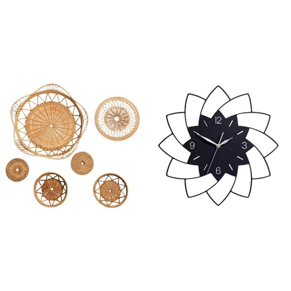 Reloj colgante de pared de ratán tejido y acrílico con forma de flor para dormitorio, cafetería, salón de té, pasillo, porche, decoración de pared sil