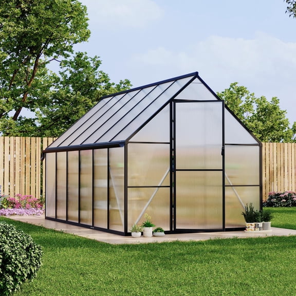 8x12 FT Greenhouse for Outdoors, Quick Setup Polycarbonate Greenhouse with Roof Vent, Aluminum Large Walk-in Greenhouse for Outside Garden Backyard