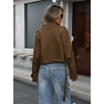 thumbnail image 4 of Womens Cropped Trench Coat Lapel Double Breasted Short Jacket Outwear Dark Brown M, 4 of 9